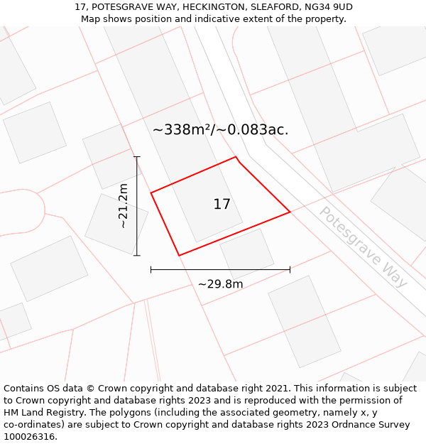 17, POTESGRAVE WAY, HECKINGTON, SLEAFORD, NG34 9UD: Plot and title map