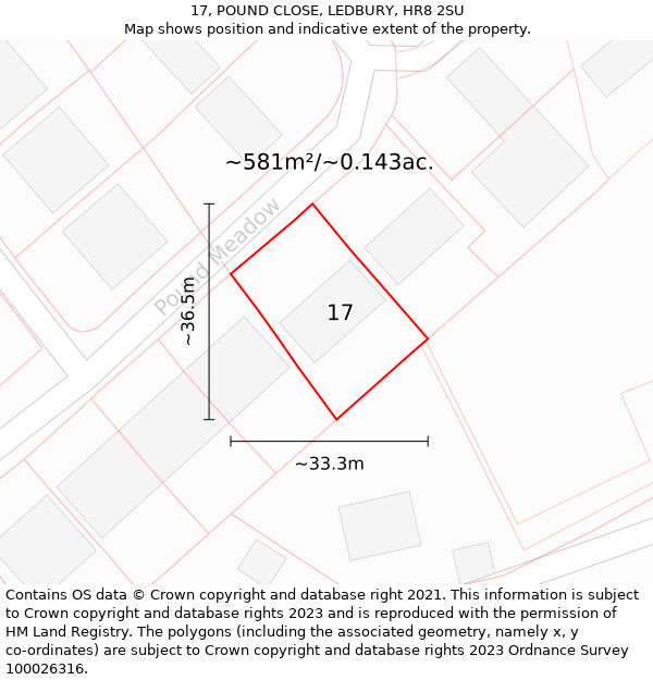 17, POUND CLOSE, LEDBURY, HR8 2SU: Plot and title map