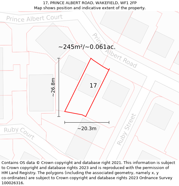 17, PRINCE ALBERT ROAD, WAKEFIELD, WF1 2FP: Plot and title map