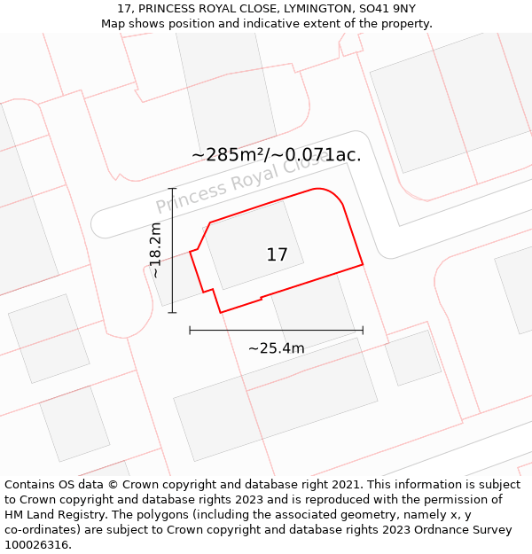 17, PRINCESS ROYAL CLOSE, LYMINGTON, SO41 9NY: Plot and title map