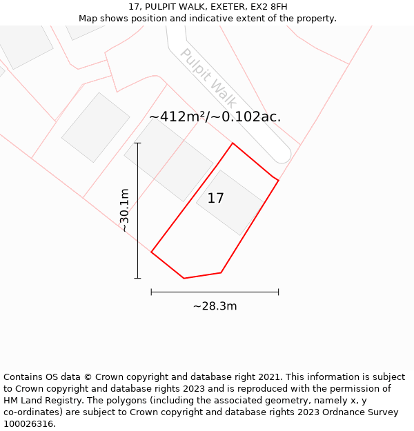 17, PULPIT WALK, EXETER, EX2 8FH: Plot and title map