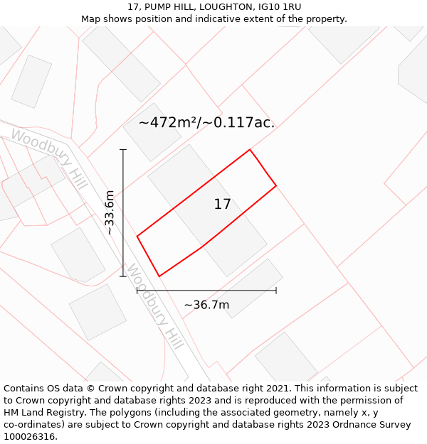 17, PUMP HILL, LOUGHTON, IG10 1RU: Plot and title map
