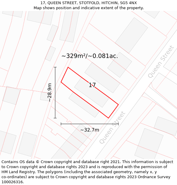 17, QUEEN STREET, STOTFOLD, HITCHIN, SG5 4NX: Plot and title map