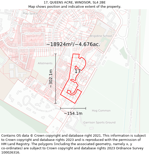 17, QUEENS ACRE, WINDSOR, SL4 2BE: Plot and title map