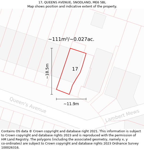 17, QUEENS AVENUE, SNODLAND, ME6 5BL: Plot and title map