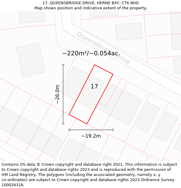 17, QUEENSBRIDGE DRIVE, HERNE BAY, CT6 8HD: Plot and title map