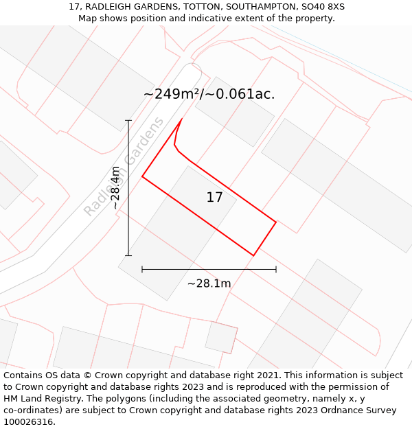 17, RADLEIGH GARDENS, TOTTON, SOUTHAMPTON, SO40 8XS: Plot and title map