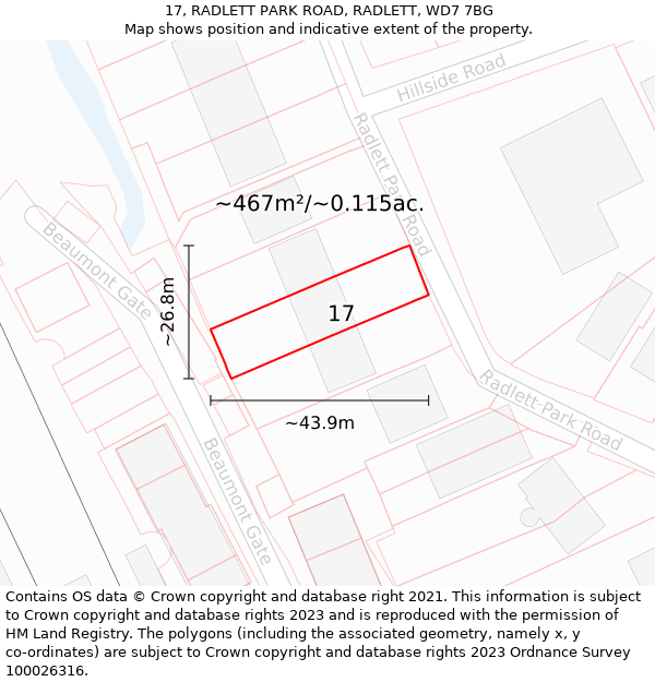 17, RADLETT PARK ROAD, RADLETT, WD7 7BG: Plot and title map