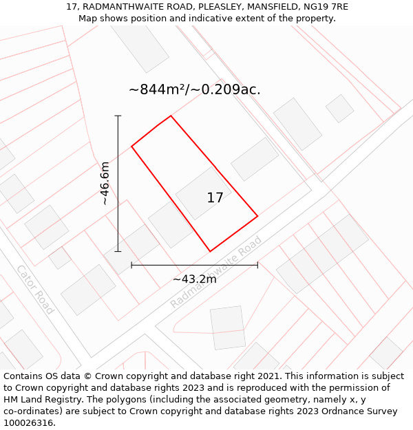 17, RADMANTHWAITE ROAD, PLEASLEY, MANSFIELD, NG19 7RE: Plot and title map