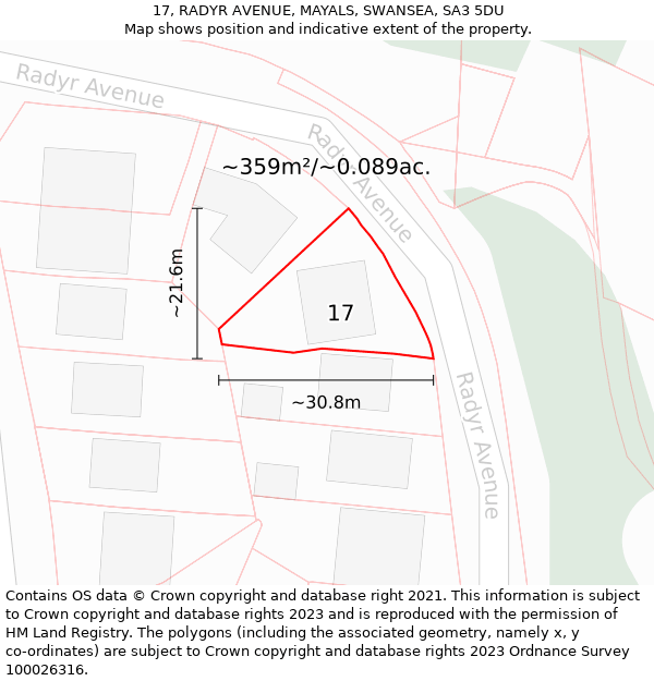 17, RADYR AVENUE, MAYALS, SWANSEA, SA3 5DU: Plot and title map