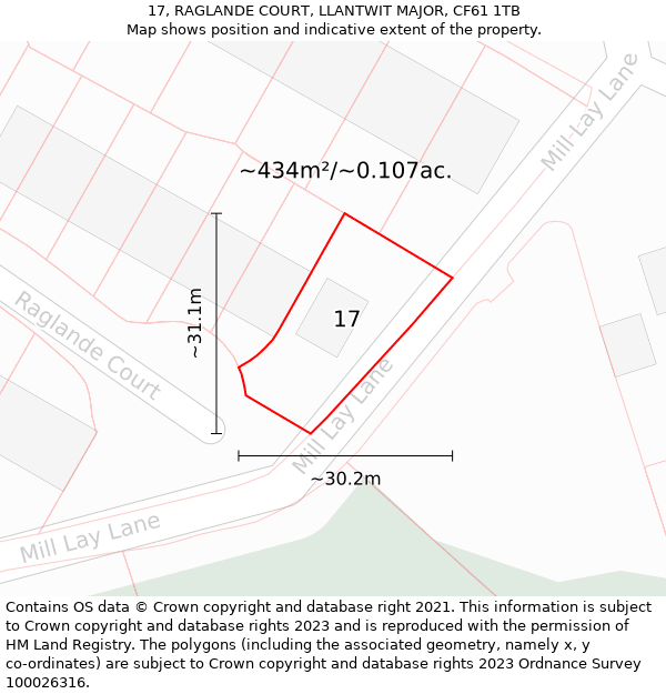 17, RAGLANDE COURT, LLANTWIT MAJOR, CF61 1TB: Plot and title map