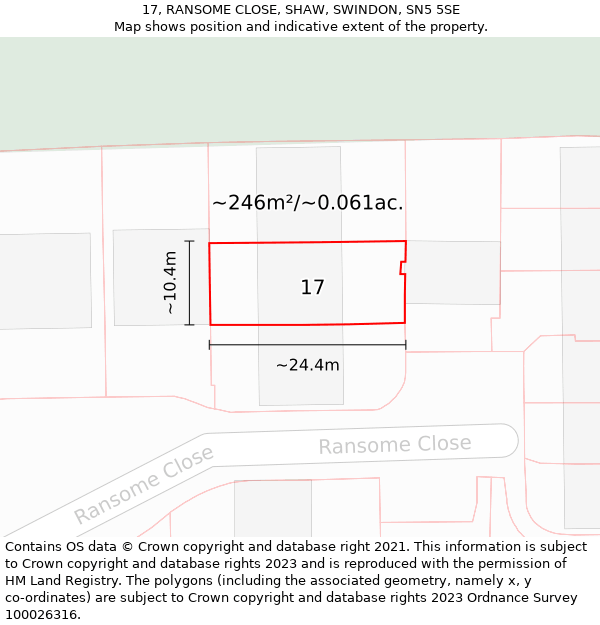 17, RANSOME CLOSE, SHAW, SWINDON, SN5 5SE: Plot and title map