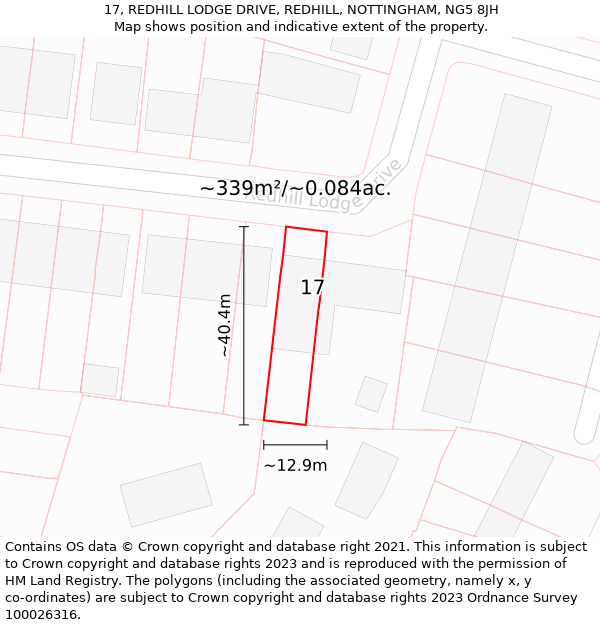 17, REDHILL LODGE DRIVE, REDHILL, NOTTINGHAM, NG5 8JH: Plot and title map