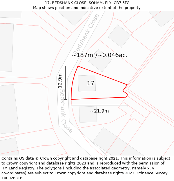 17, REDSHANK CLOSE, SOHAM, ELY, CB7 5FG: Plot and title map