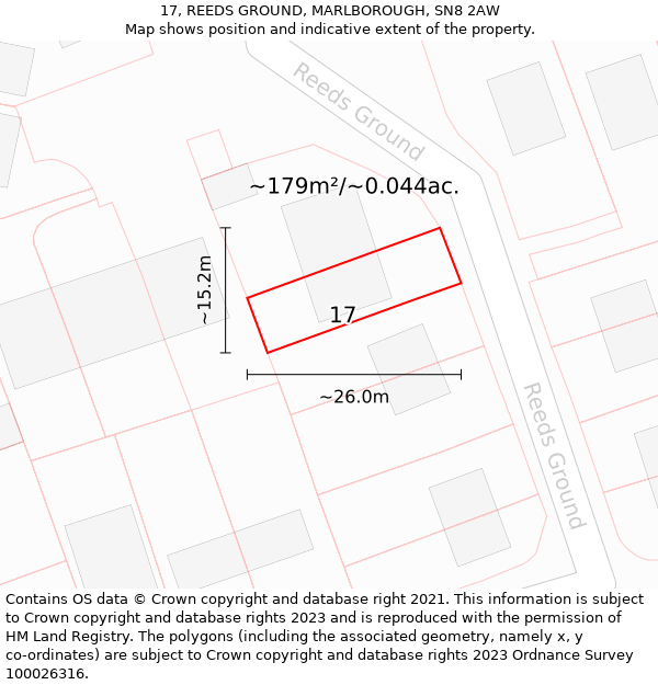 17, REEDS GROUND, MARLBOROUGH, SN8 2AW: Plot and title map