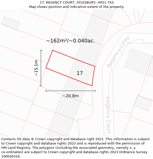 17, REGENCY COURT, AYLESBURY, HP21 7AS: Plot and title map