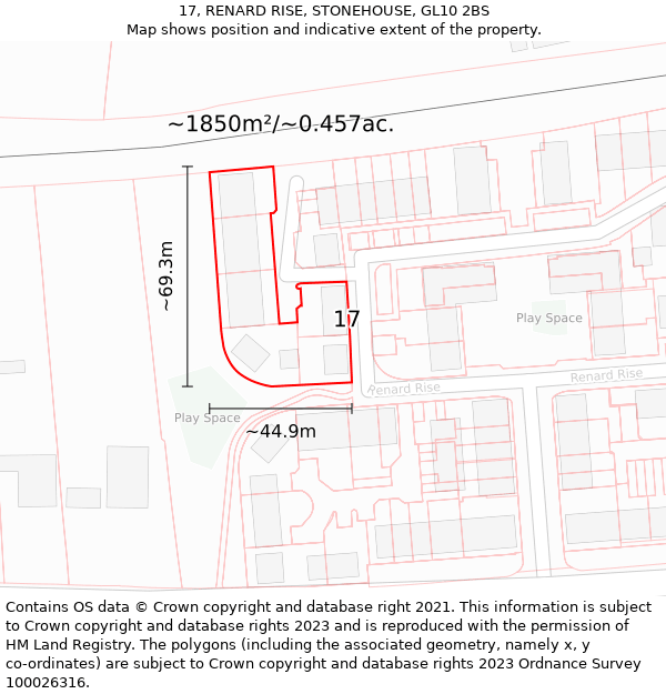 17, RENARD RISE, STONEHOUSE, GL10 2BS: Plot and title map