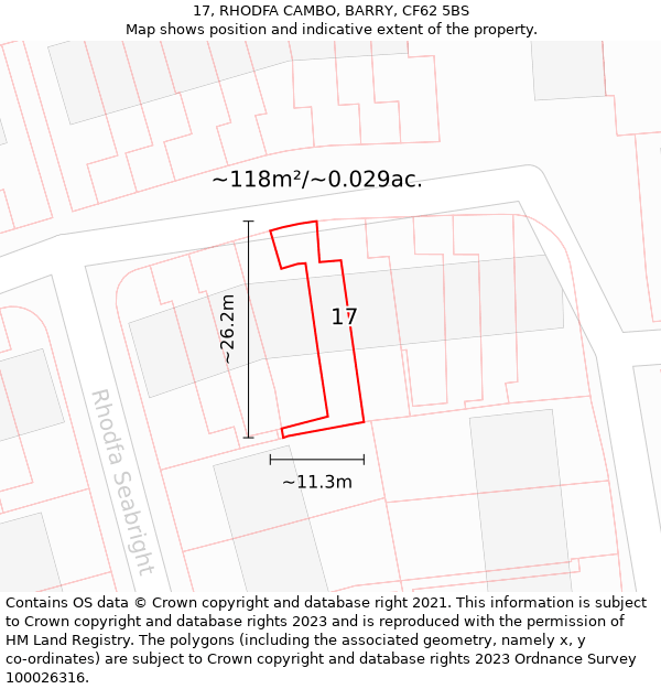 17, RHODFA CAMBO, BARRY, CF62 5BS: Plot and title map