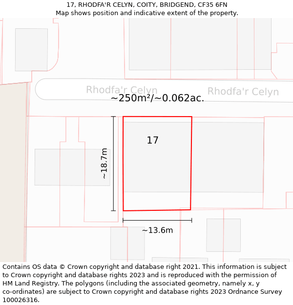 17, RHODFA'R CELYN, COITY, BRIDGEND, CF35 6FN: Plot and title map