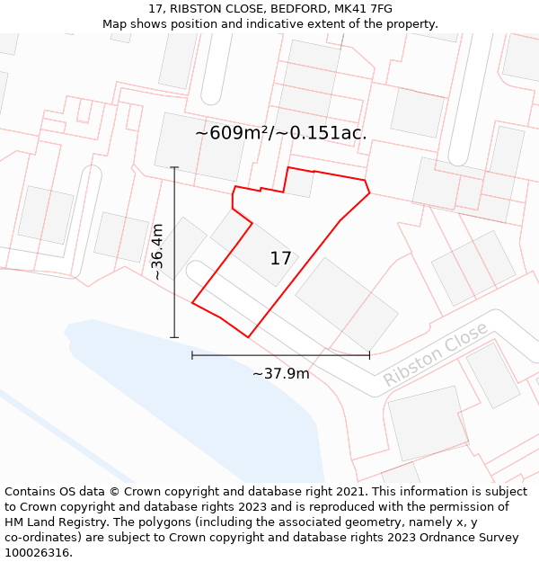 17, RIBSTON CLOSE, BEDFORD, MK41 7FG: Plot and title map