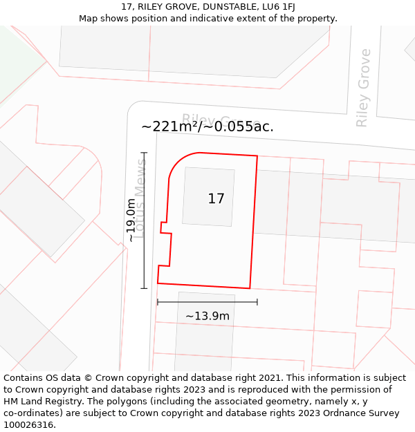 17, RILEY GROVE, DUNSTABLE, LU6 1FJ: Plot and title map