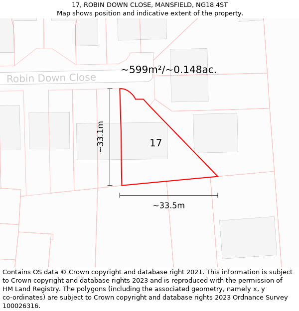 17, ROBIN DOWN CLOSE, MANSFIELD, NG18 4ST: Plot and title map