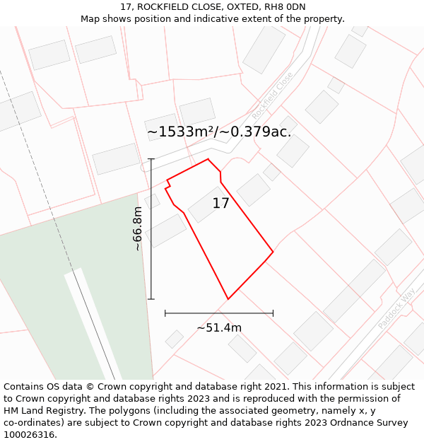 17, ROCKFIELD CLOSE, OXTED, RH8 0DN: Plot and title map