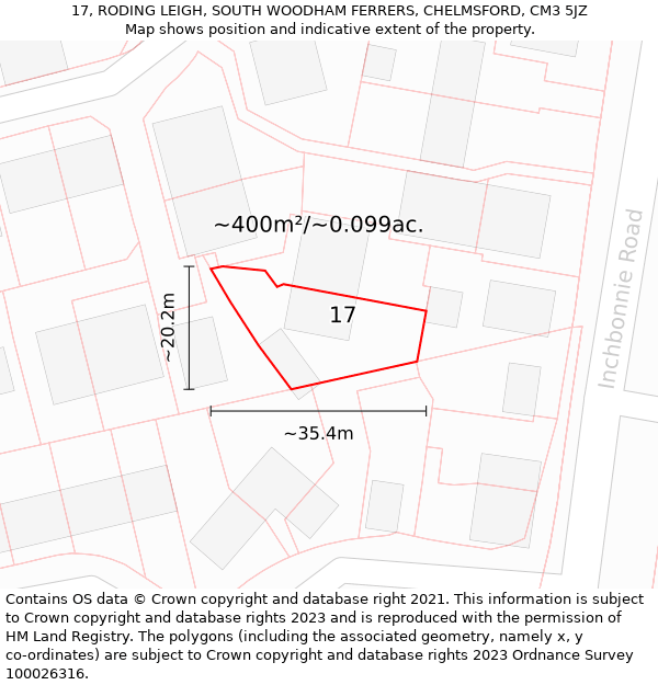 17, RODING LEIGH, SOUTH WOODHAM FERRERS, CHELMSFORD, CM3 5JZ: Plot and title map