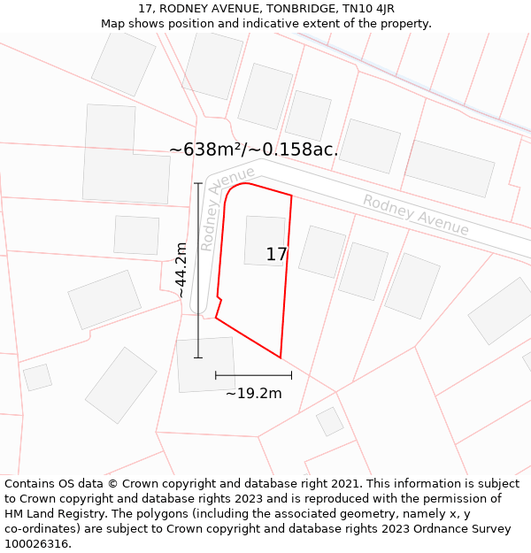 17, RODNEY AVENUE, TONBRIDGE, TN10 4JR: Plot and title map