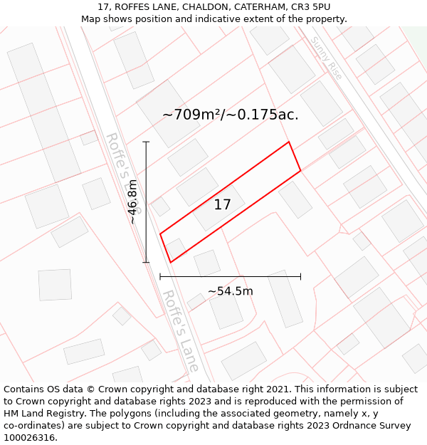 17, ROFFES LANE, CHALDON, CATERHAM, CR3 5PU: Plot and title map