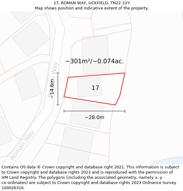 17, ROMAN WAY, UCKFIELD, TN22 1UY: Plot and title map