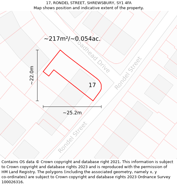 17, RONDEL STREET, SHREWSBURY, SY1 4FA: Plot and title map