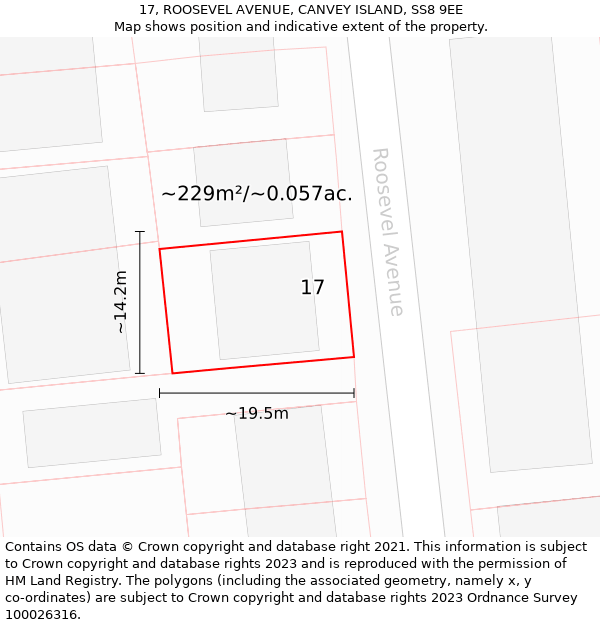 17, ROOSEVEL AVENUE, CANVEY ISLAND, SS8 9EE: Plot and title map