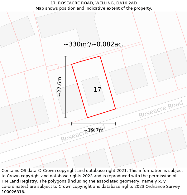 17, ROSEACRE ROAD, WELLING, DA16 2AD: Plot and title map