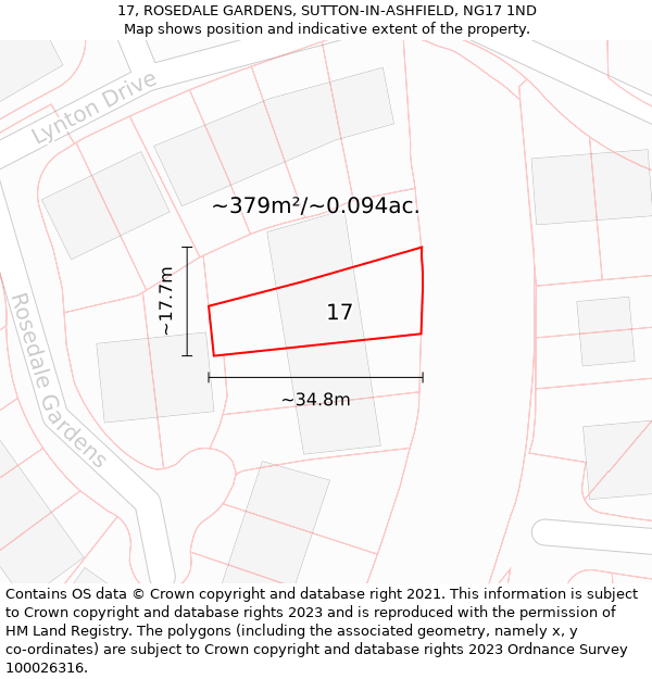 17, ROSEDALE GARDENS, SUTTON-IN-ASHFIELD, NG17 1ND: Plot and title map
