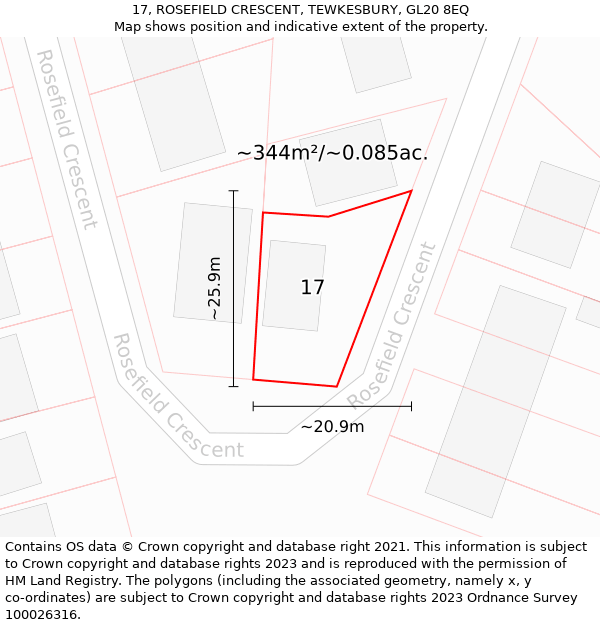 17, ROSEFIELD CRESCENT, TEWKESBURY, GL20 8EQ: Plot and title map