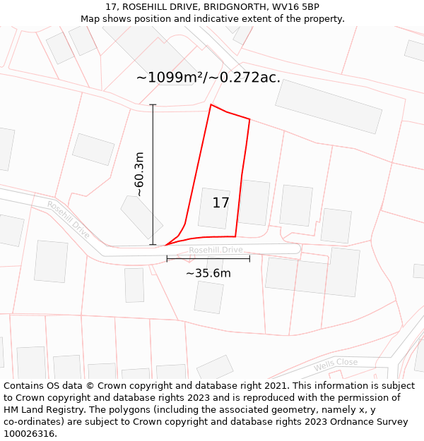 17, ROSEHILL DRIVE, BRIDGNORTH, WV16 5BP: Plot and title map