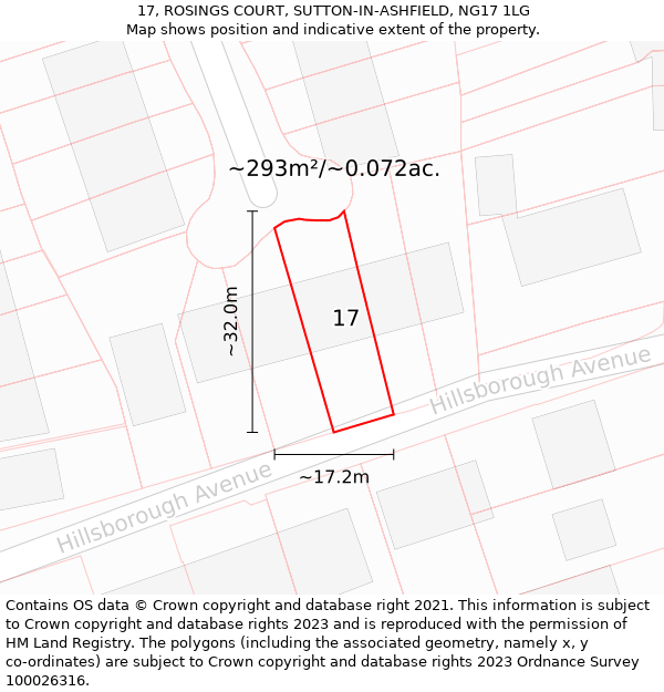 17, ROSINGS COURT, SUTTON-IN-ASHFIELD, NG17 1LG: Plot and title map