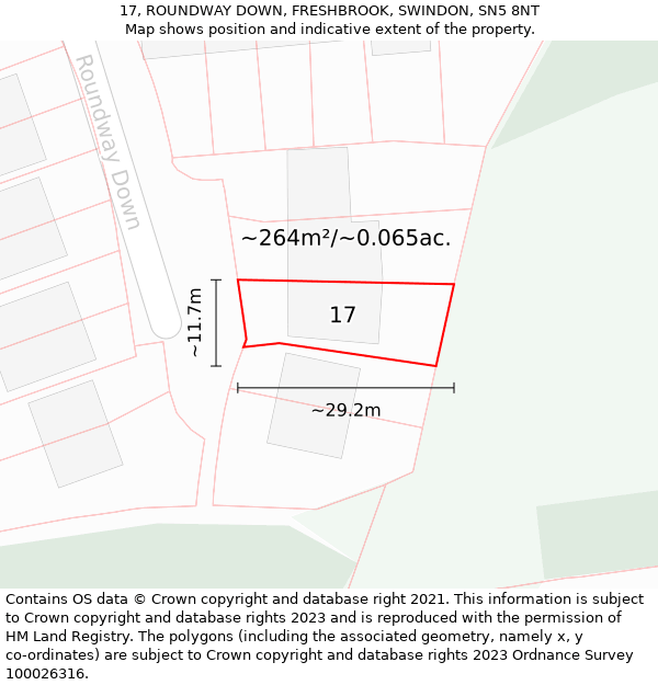 17, ROUNDWAY DOWN, FRESHBROOK, SWINDON, SN5 8NT: Plot and title map