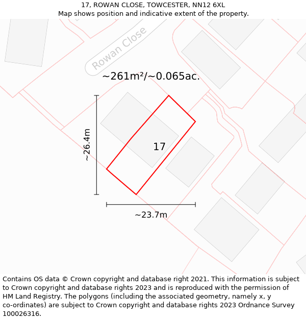17, ROWAN CLOSE, TOWCESTER, NN12 6XL: Plot and title map