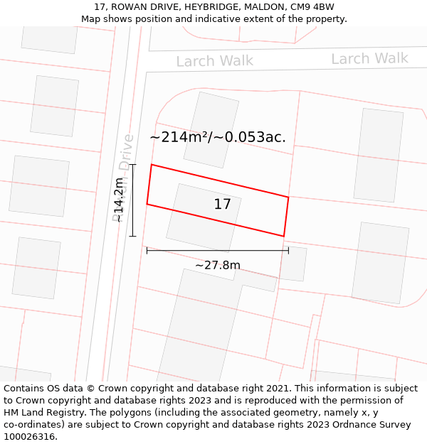 17, ROWAN DRIVE, HEYBRIDGE, MALDON, CM9 4BW: Plot and title map