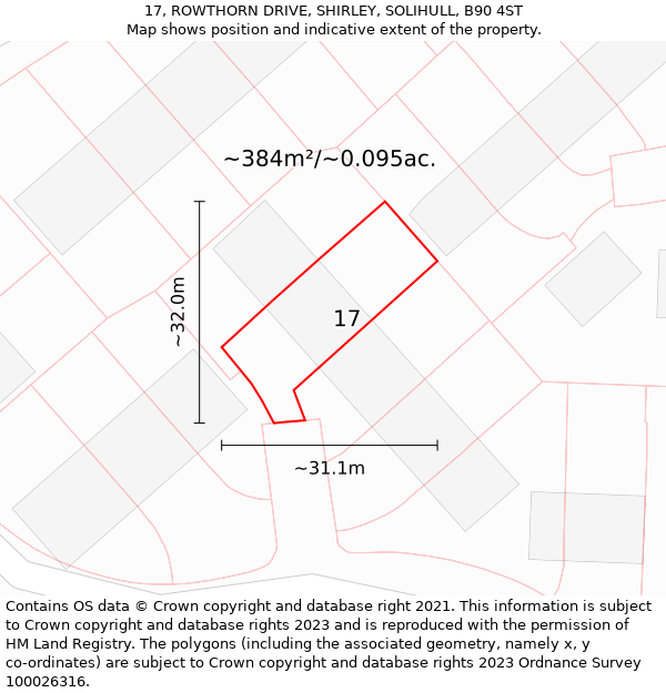 17, ROWTHORN DRIVE, SHIRLEY, SOLIHULL, B90 4ST: Plot and title map