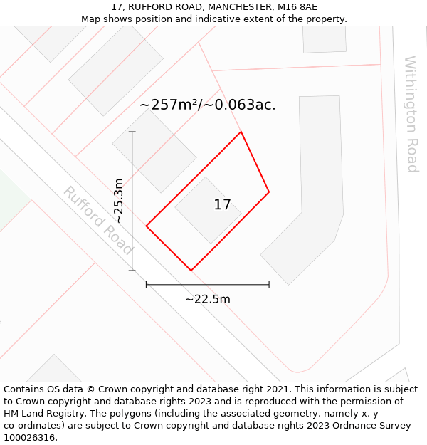 17, RUFFORD ROAD, MANCHESTER, M16 8AE: Plot and title map