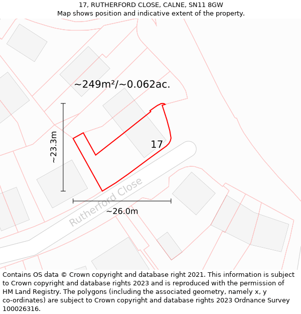 17, RUTHERFORD CLOSE, CALNE, SN11 8GW: Plot and title map