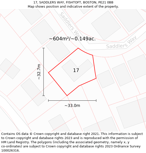 17, SADDLERS WAY, FISHTOFT, BOSTON, PE21 0BB: Plot and title map