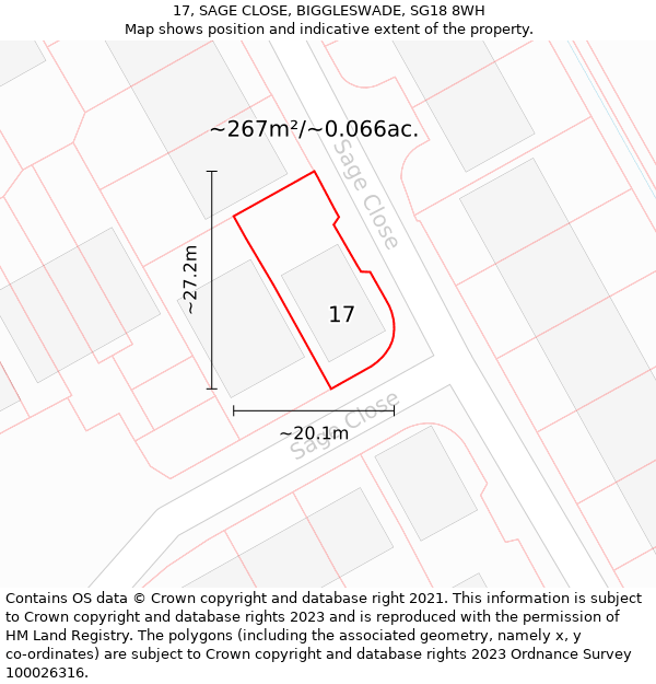 17, SAGE CLOSE, BIGGLESWADE, SG18 8WH: Plot and title map