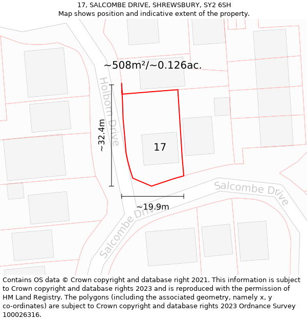 17, SALCOMBE DRIVE, SHREWSBURY, SY2 6SH: Plot and title map