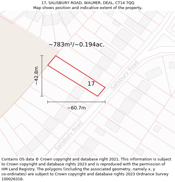 17, SALISBURY ROAD, WALMER, DEAL, CT14 7QQ: Plot and title map