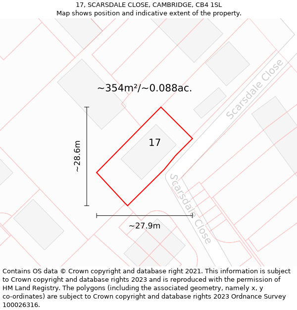 17, SCARSDALE CLOSE, CAMBRIDGE, CB4 1SL: Plot and title map