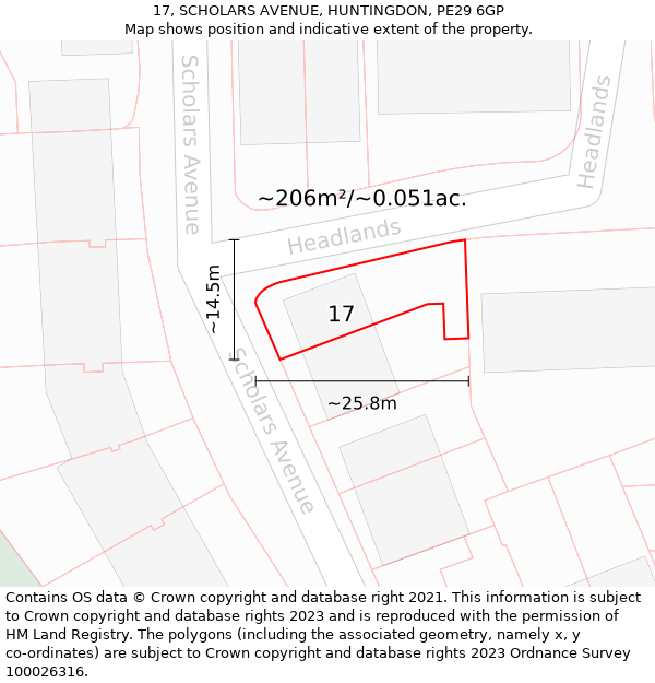 17, SCHOLARS AVENUE, HUNTINGDON, PE29 6GP: Plot and title map